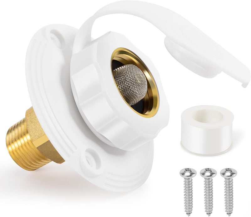 TONDA RV City Water Inlet with Check Valve, Brass Thread RV Water Fill Inlet Replacement, RV Water Hose Connector for Camper, Trailer, Motorhome - Image 1